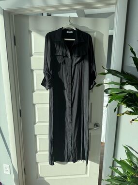 Lola & Sophie Black Button-Down Maxi Shirt Dress